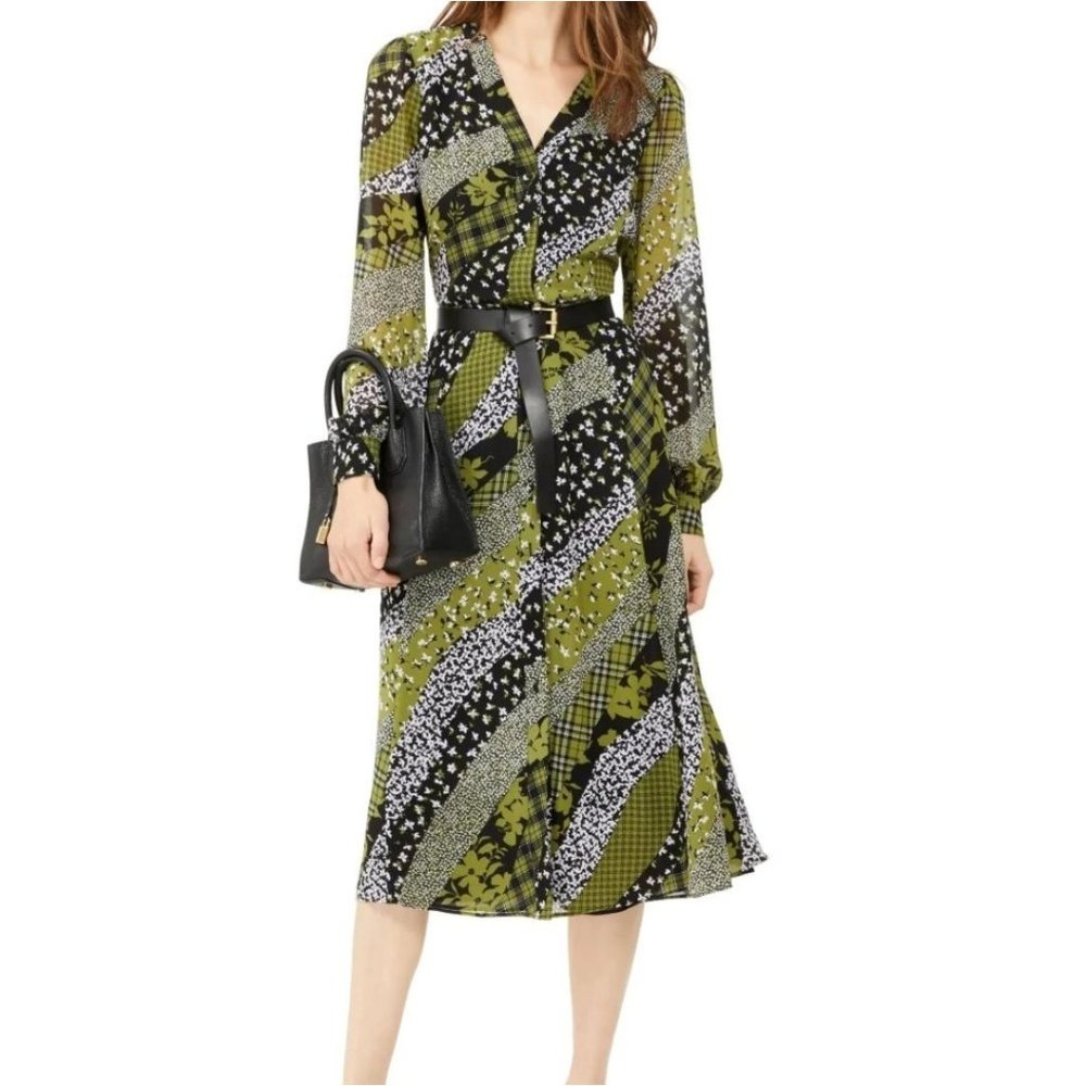 Michael kors womens Dress evergreen button down closure with belt new sz 2X
